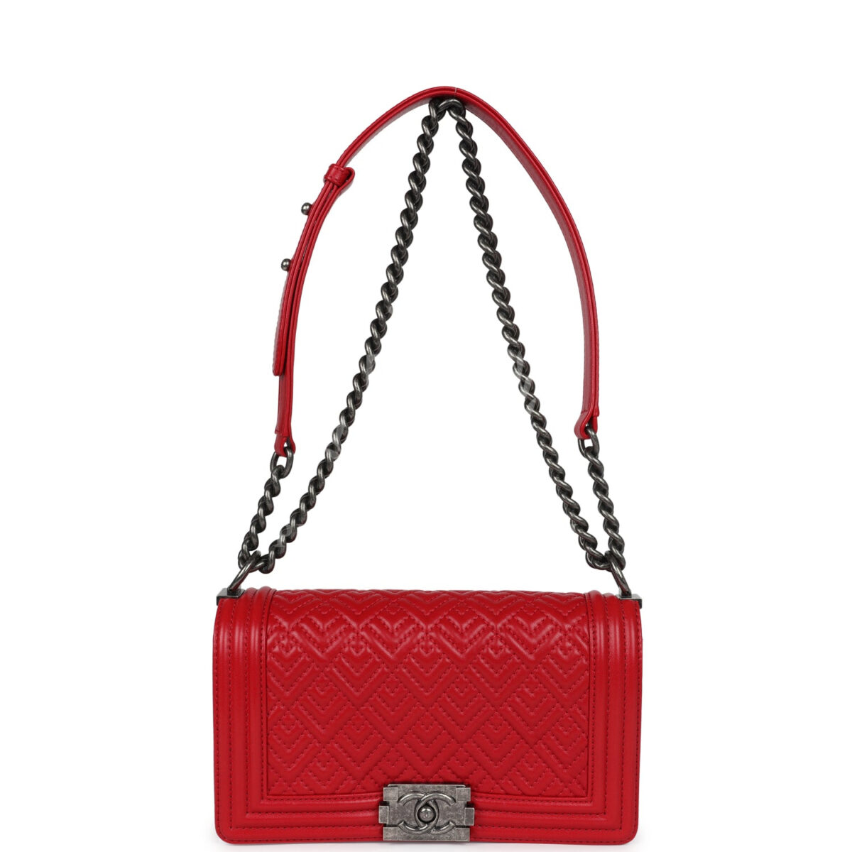 Chanel Old Medium Boy Bag Red Lambskin Aged Ruthenium Hardware — изображение 7