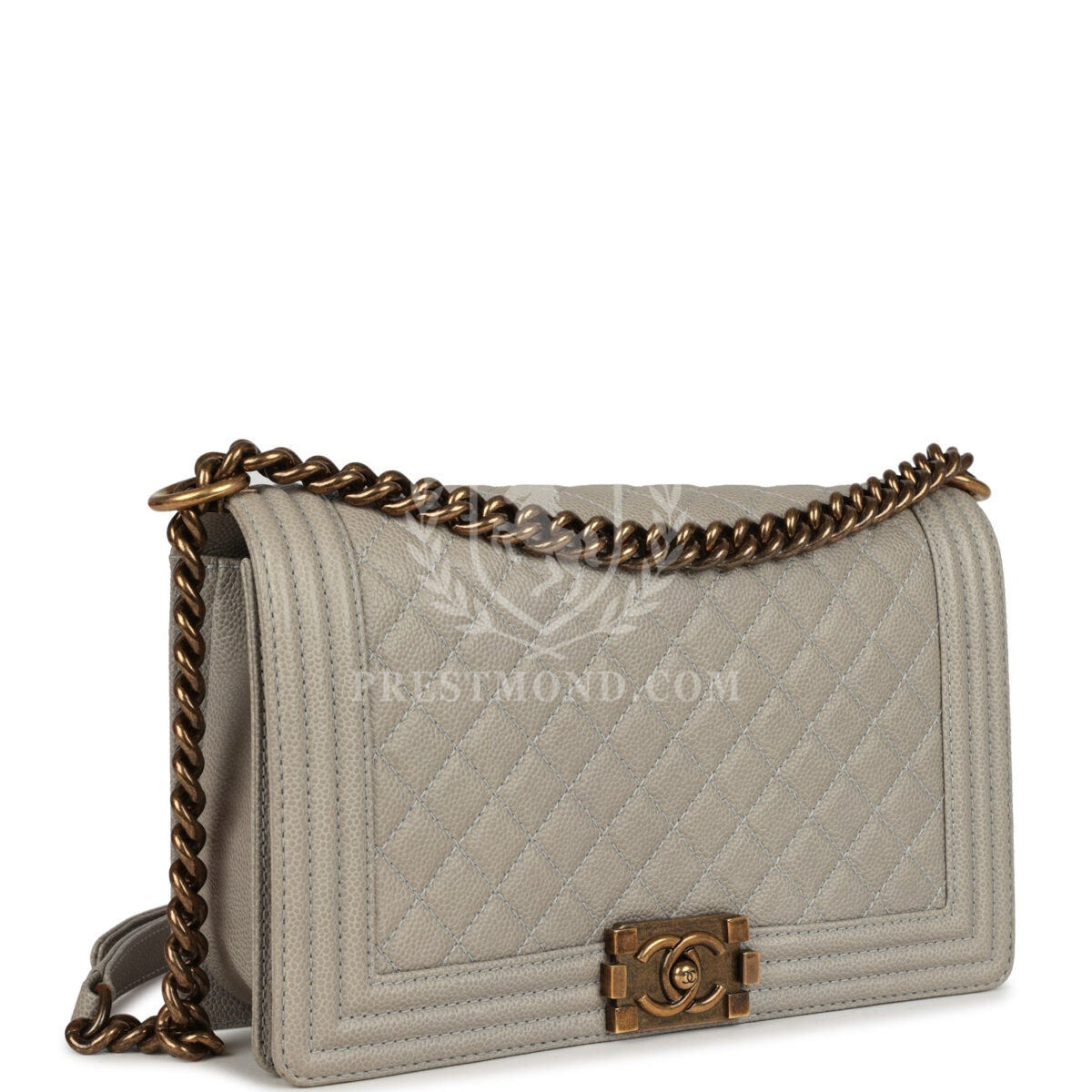 Chanel New Medium Boy Bag Grey Caviar Antique Gold Hardware — изображение 2