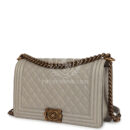 Chanel New Medium Boy Bag Grey Caviar Antique Gold Hardware