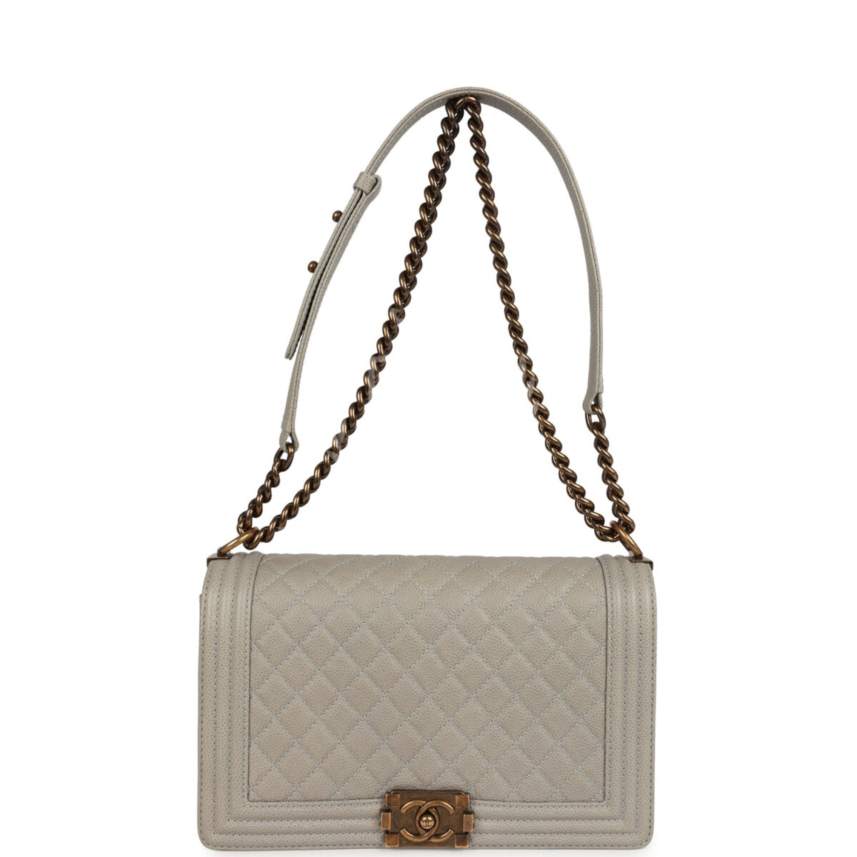 Chanel New Medium Boy Bag Grey Caviar Antique Gold Hardware — изображение 7
