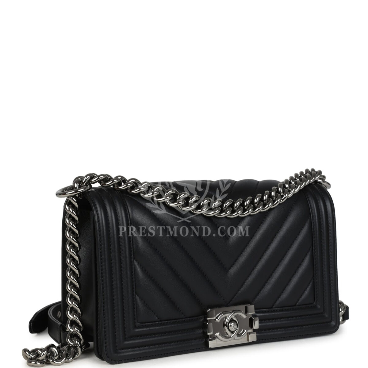 Chanel Medium Chevron Boy Bag Black Lambskin Ruthenium Hardware — изображение 2