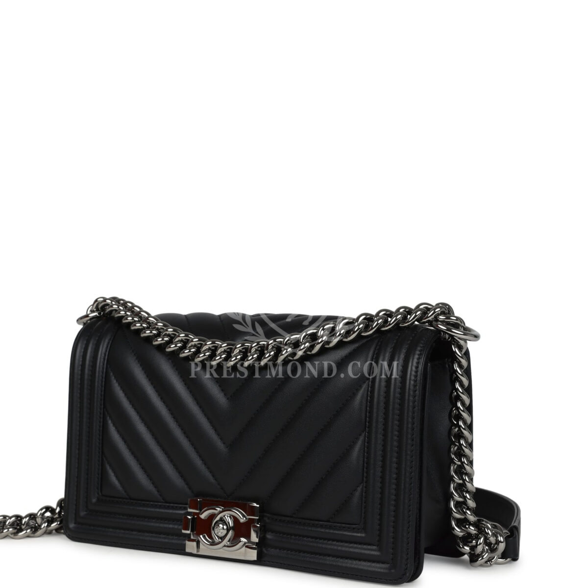 Chanel Medium Chevron Boy Bag Black Lambskin Ruthenium Hardware — изображение 5
