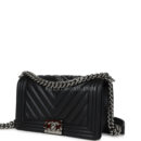Chanel Medium Chevron Boy Bag Black Lambskin Ruthenium Hardware