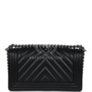 Chanel Medium Chevron Boy Bag Black Lambskin Ruthenium Hardware