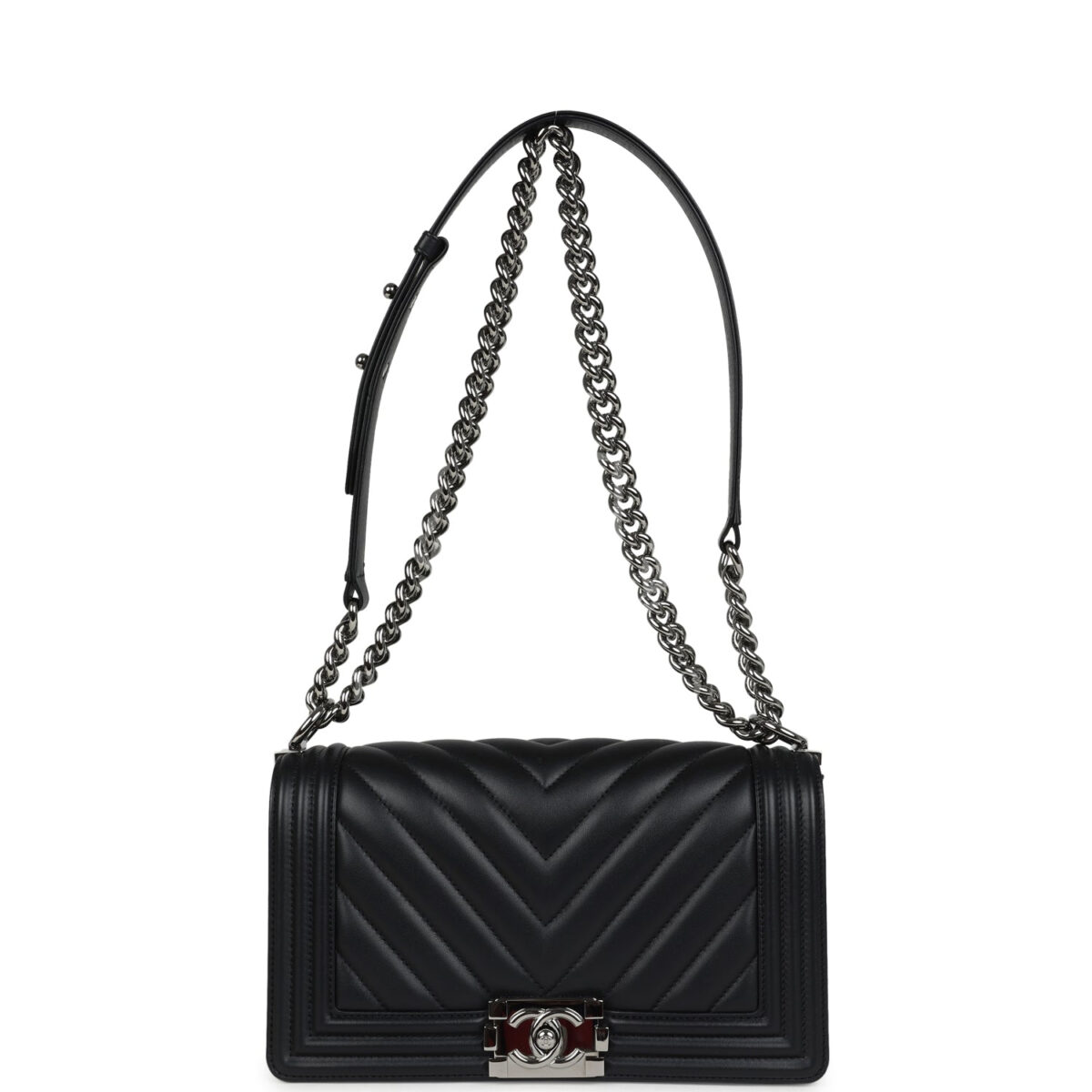 Chanel Medium Chevron Boy Bag Black Lambskin Ruthenium Hardware — изображение 7