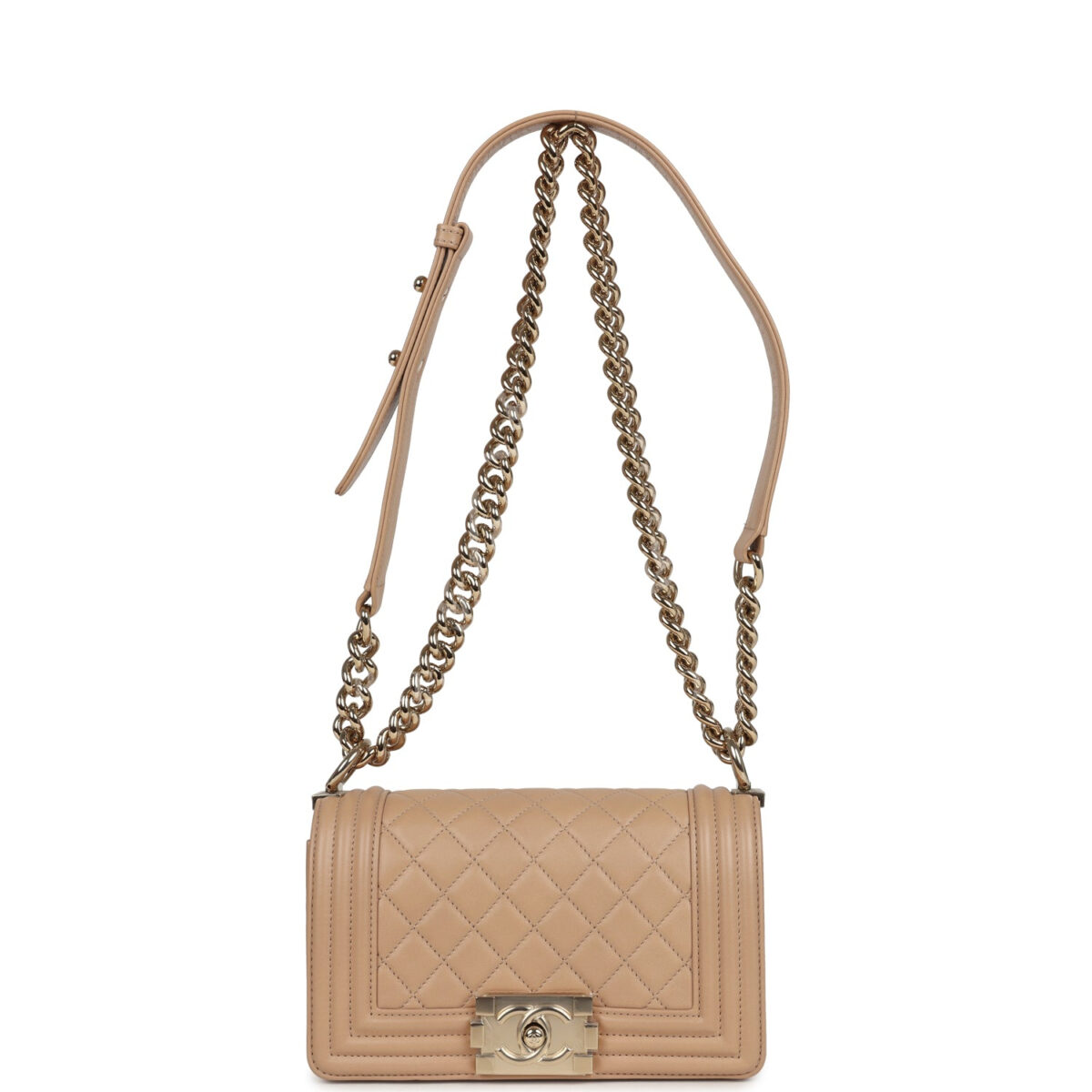 Chanel Small Boy Bag Beige Lambskin Light Gold Hardware — изображение 7
