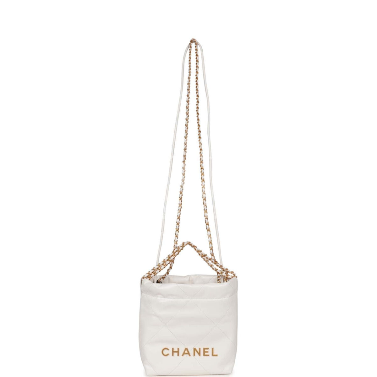 Chanel Mini 22 Bag White Calfskin Antique Gold Hardware — изображение 6