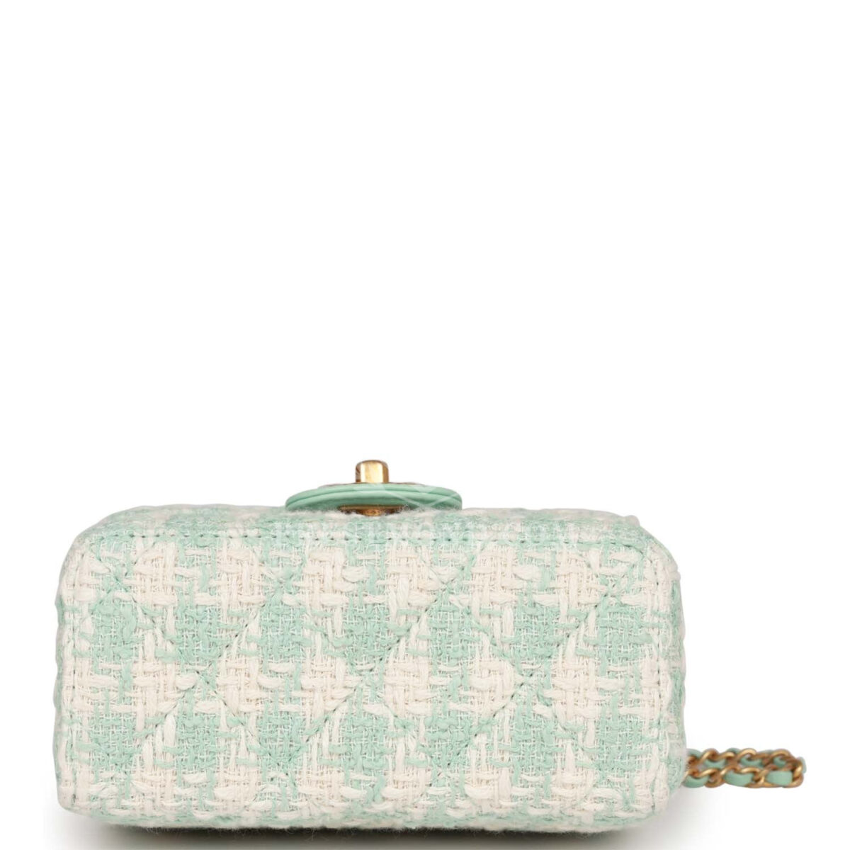 Chanel Mini Square Flap with Top Handle Turquoise and Ecru Tweed Antique Gold Hardware — изображение 6