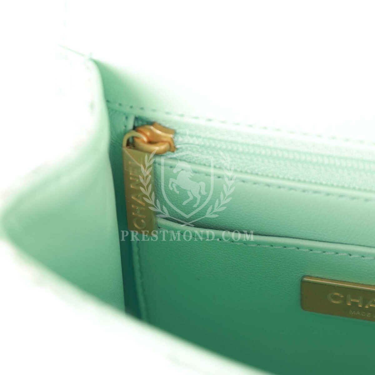Chanel Mini Square Flap with Top Handle Turquoise and Ecru Tweed Antique Gold Hardware — изображение 10