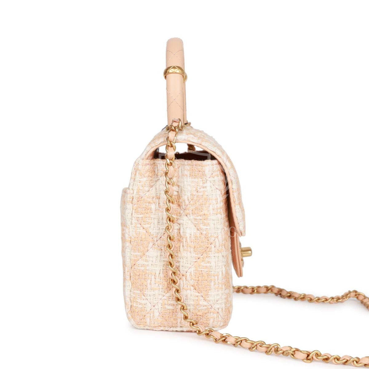 Chanel Mini Square Flap with Top Handle Light Orange and Ecru Tweed Antique Gold Hardware — изображение 3