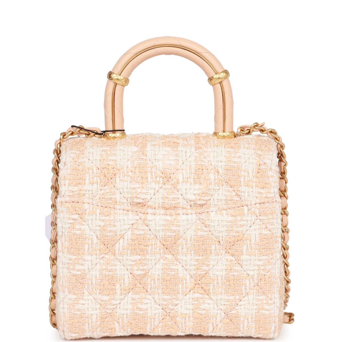 Chanel Mini Square Flap with Top Handle Light Orange and Ecru Tweed Antique Gold Hardware — изображение 4