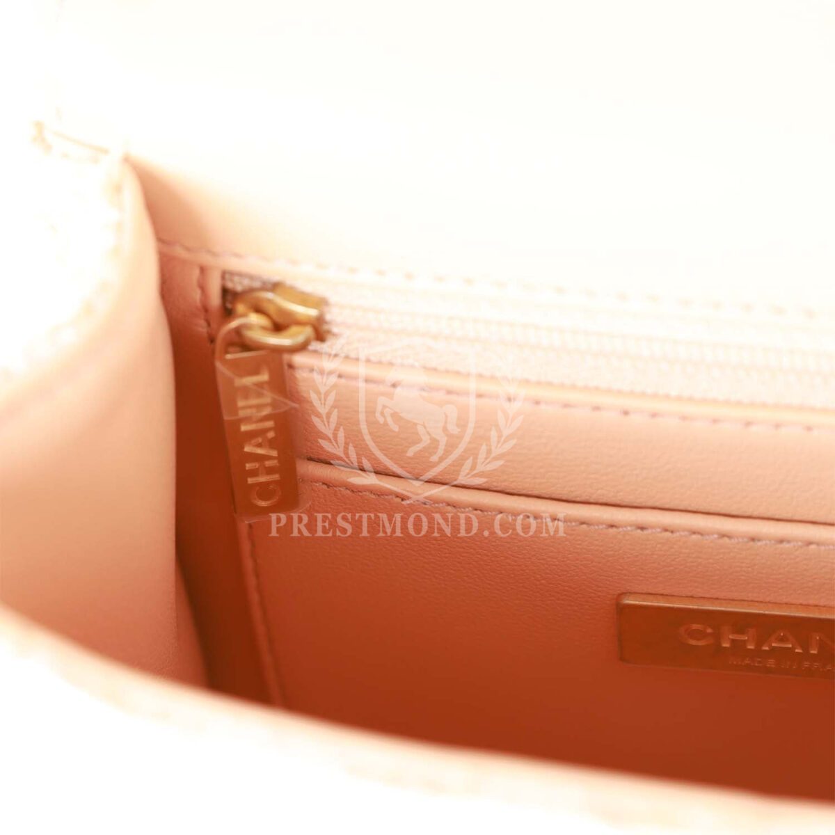Chanel Mini Square Flap with Top Handle Light Orange and Ecru Tweed Antique Gold Hardware — изображение 10