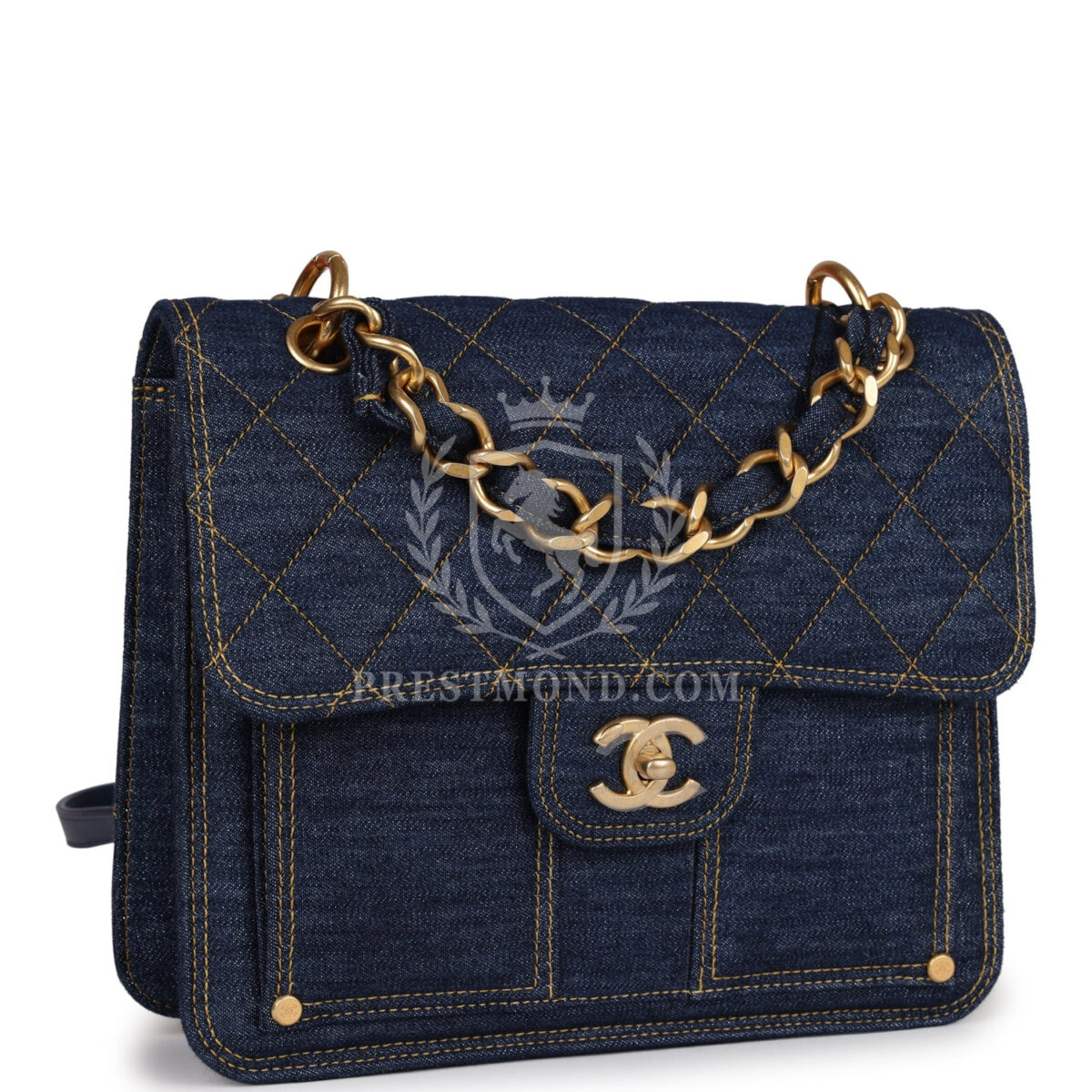 Chanel Square Flap Backpack Blue Denim Antique Gold Hardware — изображение 2