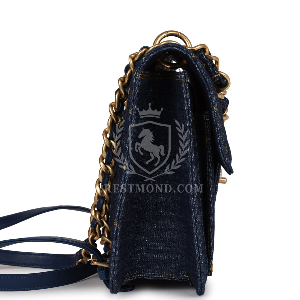 Chanel Square Flap Backpack Blue Denim Antique Gold Hardware — изображение 3