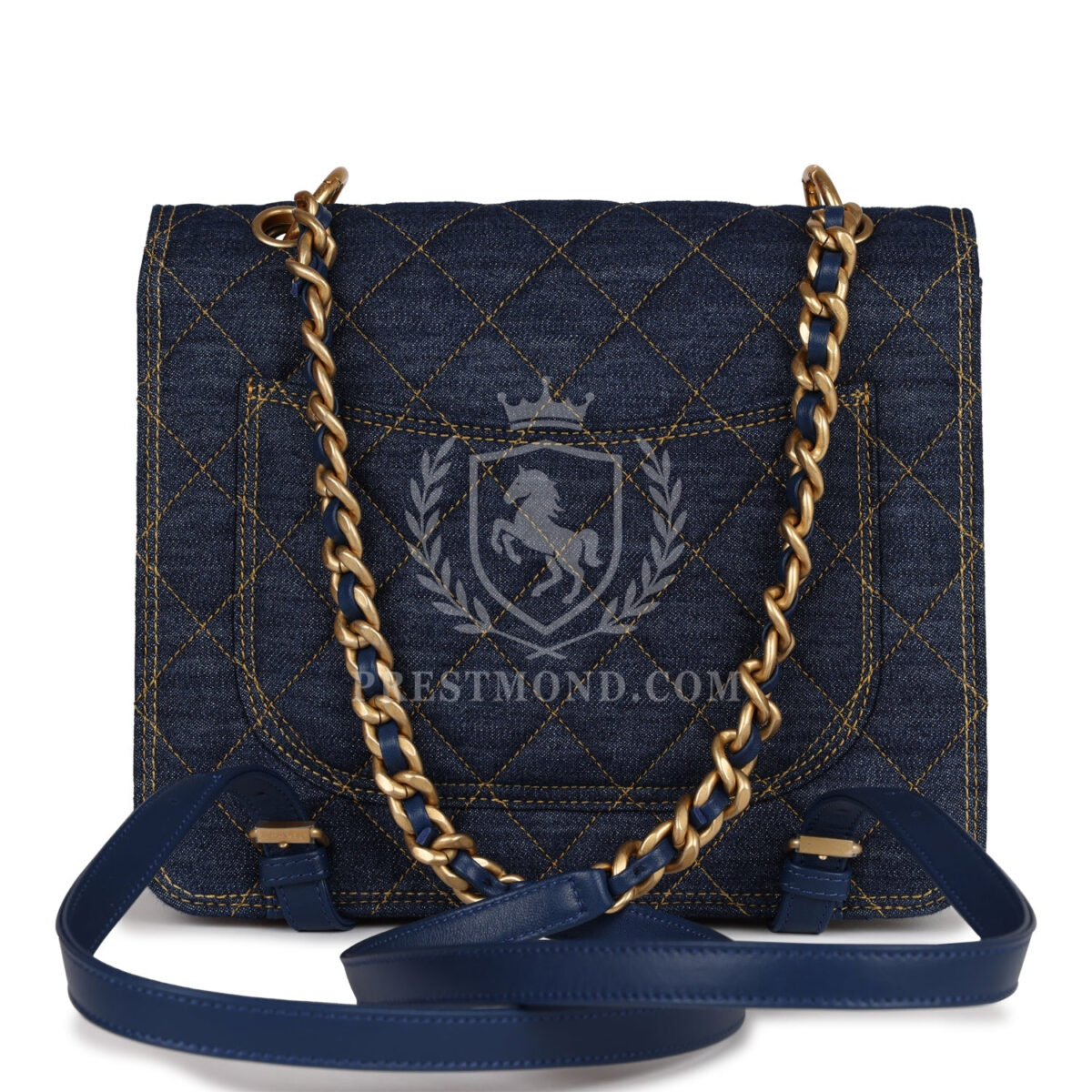 Chanel Square Flap Backpack Blue Denim Antique Gold Hardware — изображение 4