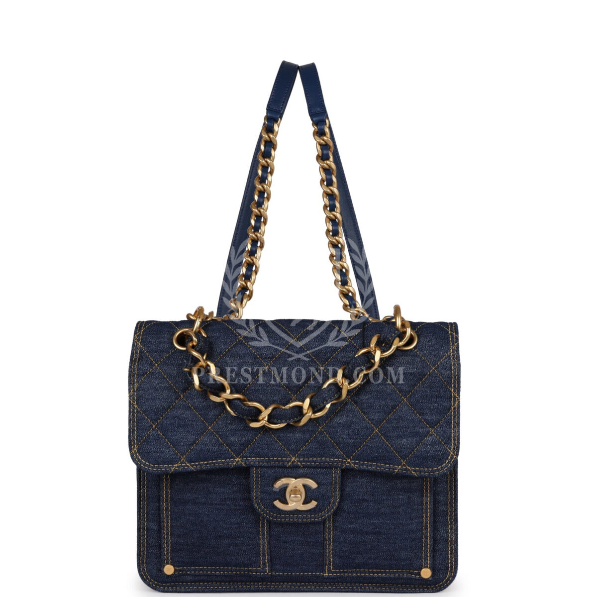 Chanel Square Flap Backpack Blue Denim Antique Gold Hardware — изображение 7