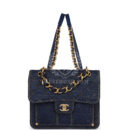 Chanel Square Flap Backpack Blue Denim Antique Gold Hardware