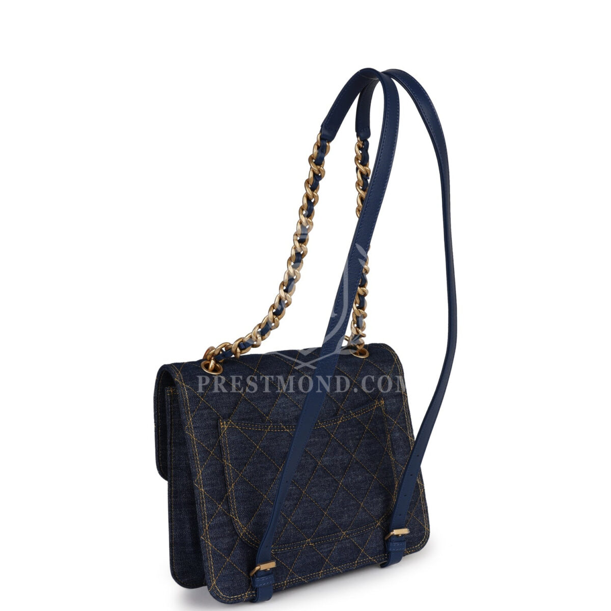 Chanel Square Flap Backpack Blue Denim Antique Gold Hardware — изображение 8