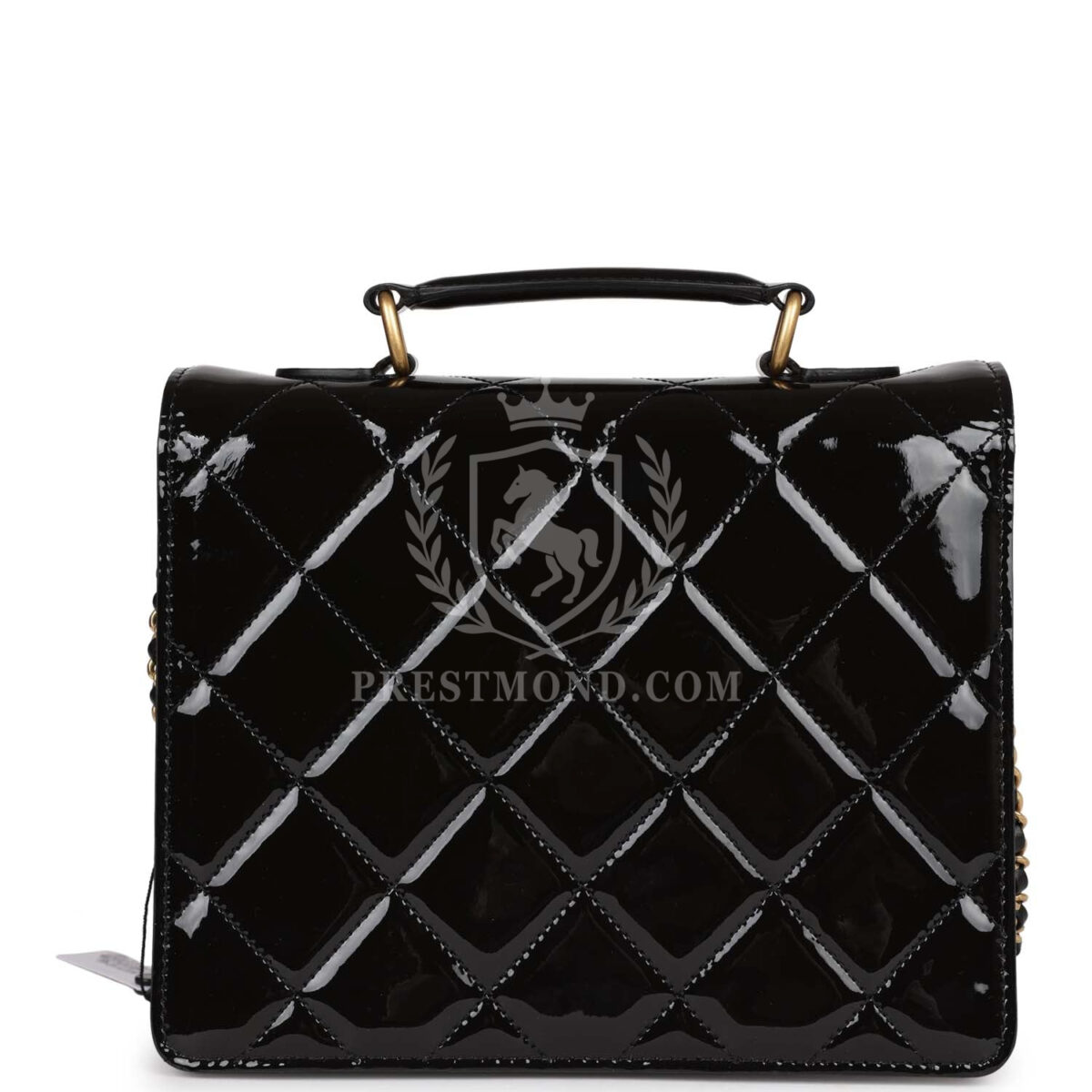 Chanel Accordion Pushlock Top Handle Flap Bag Black Patent Leather Aged Gold Hardware — изображение 4