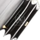 Chanel Accordion Pushlock Top Handle Flap Bag Black Patent Leather Aged Gold Hardware