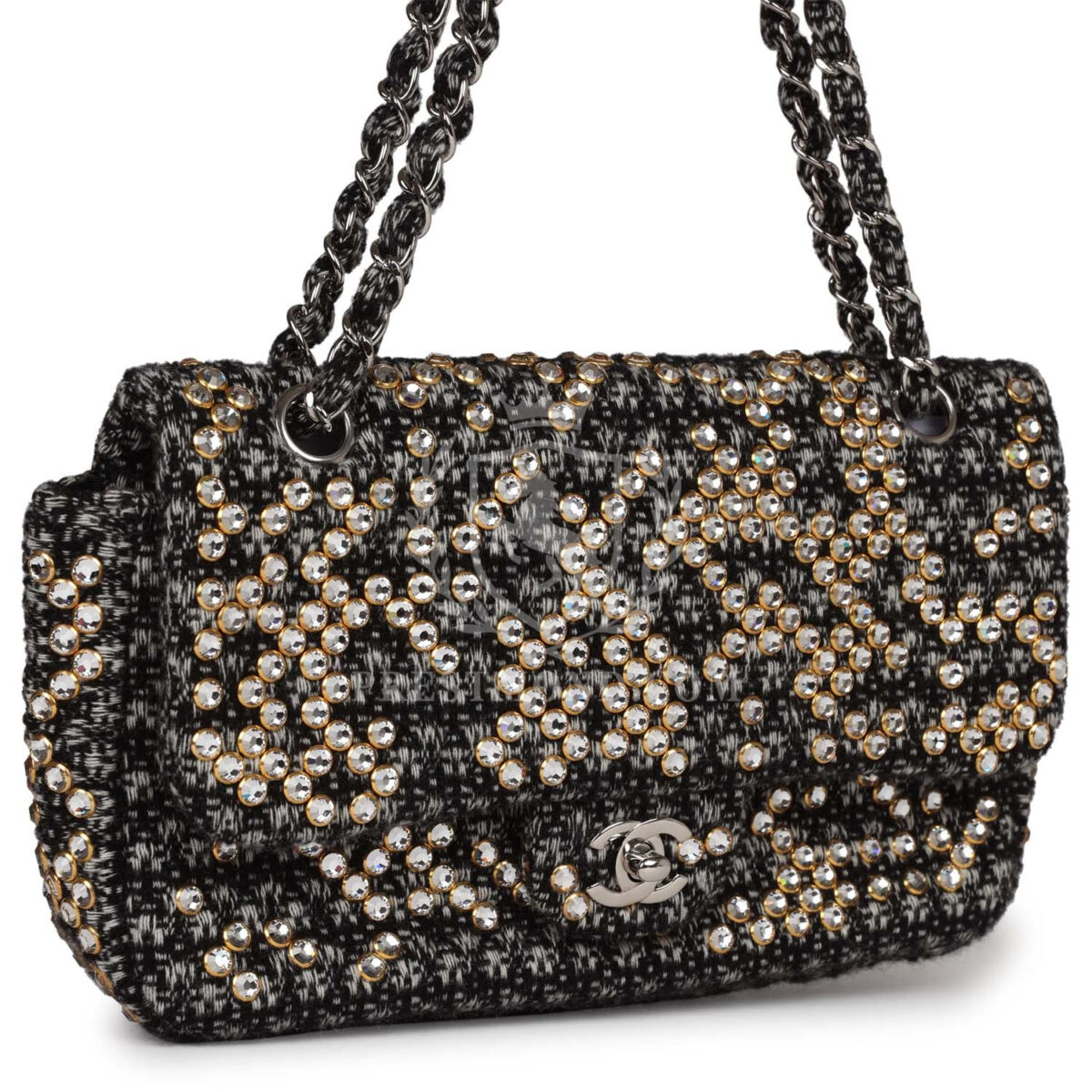 Chanel Medium Single Flap Black and White Tweed With Crystals Silver Hardware — изображение 2