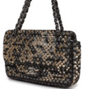 Chanel Medium Single Flap Black and White Tweed With Crystals Silver Hardware
