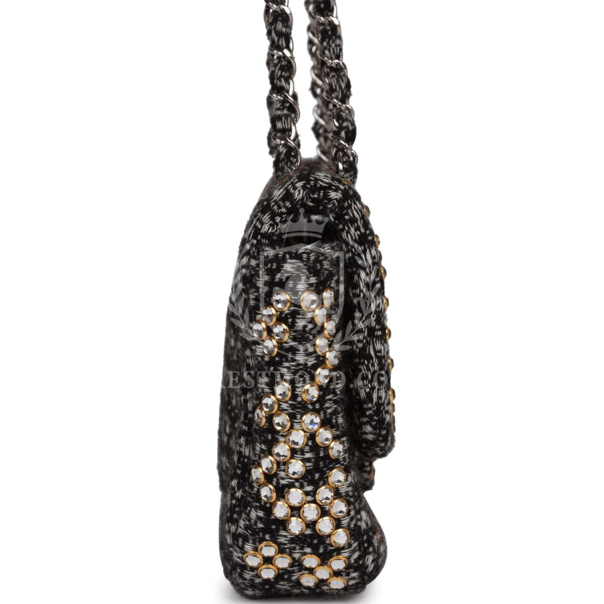 Chanel Medium Single Flap Black and White Tweed With Crystals Silver Hardware — изображение 3