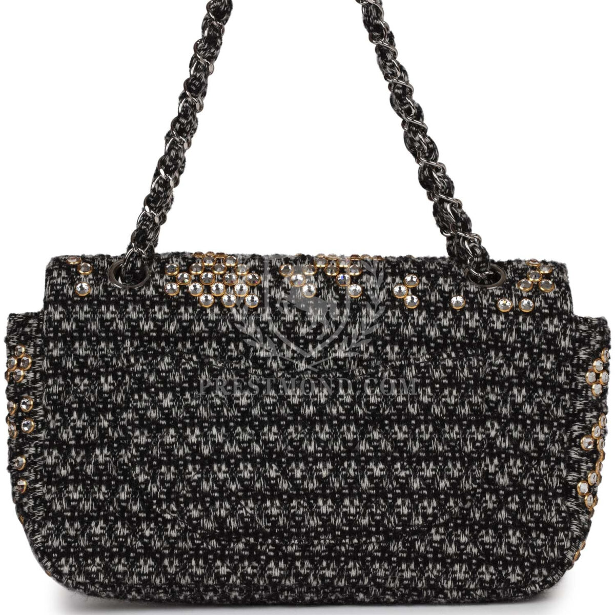 Chanel Medium Single Flap Black and White Tweed With Crystals Silver Hardware — изображение 4
