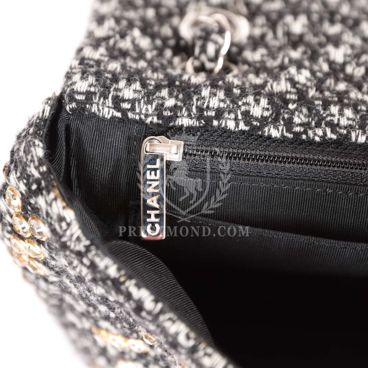 Chanel Medium Single Flap Black and White Tweed With Crystals Silver Hardware — изображение 10