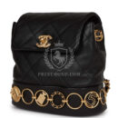Chanel Small Charm Backpack Black Calfskin Aged Gold Hardware
