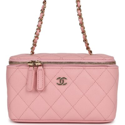 Chanel Small Classic Vanity Case Pink Caviar Light Gold Hardware