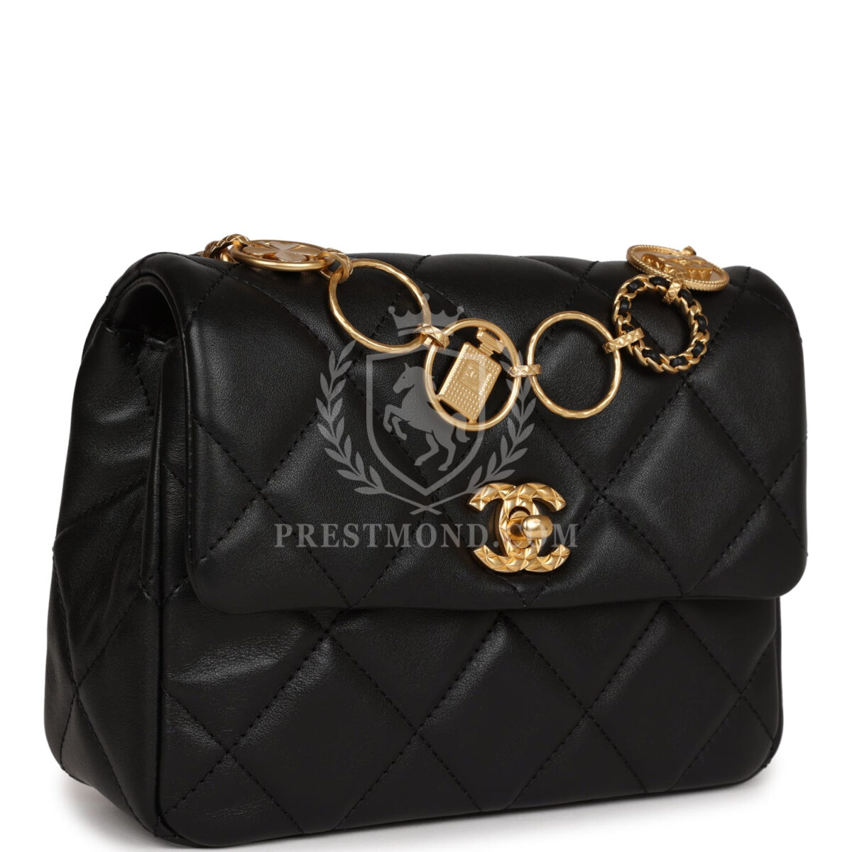Chanel Mini Charms Flap Bag Black Lambskin Brushed Gold Hardware — изображение 2