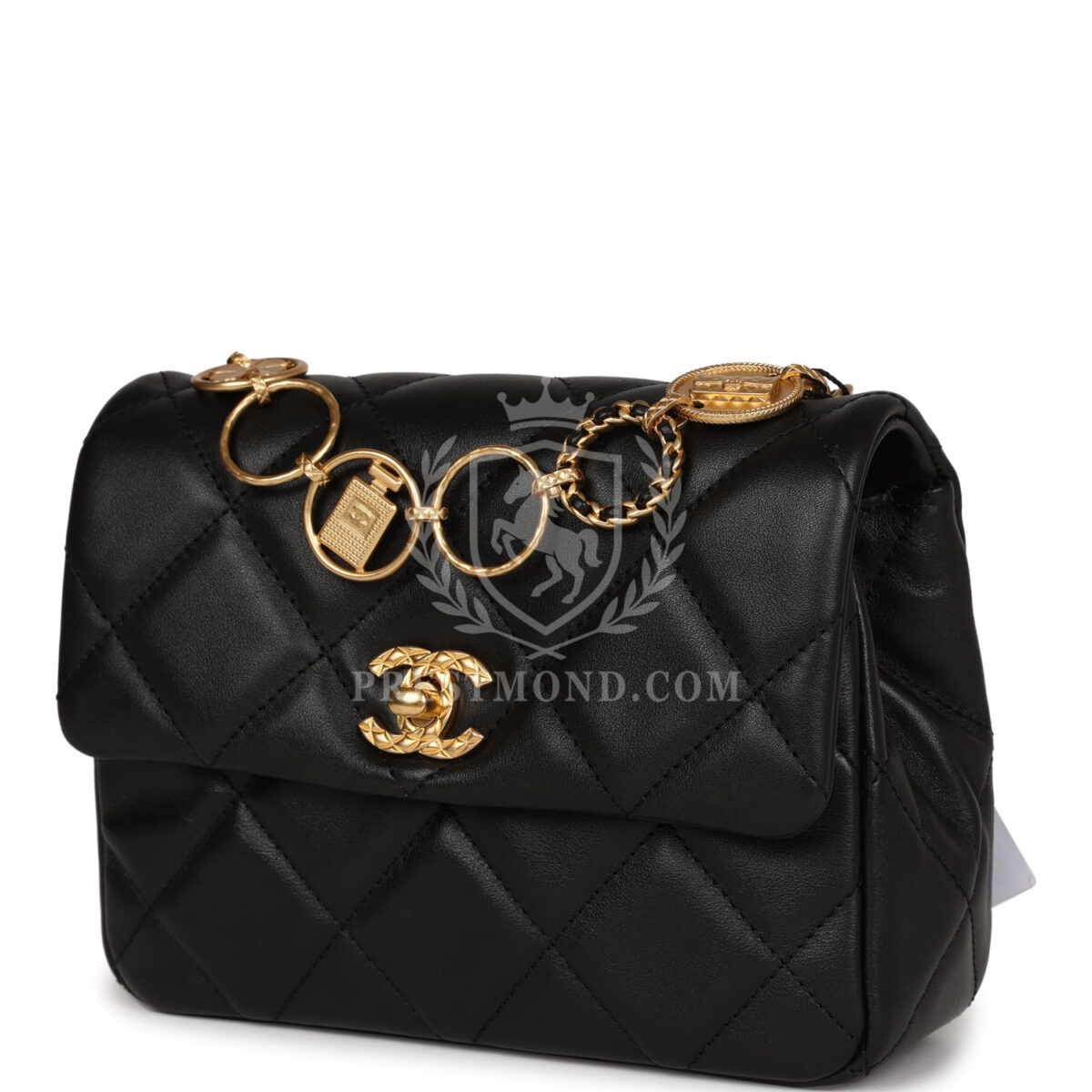Chanel Mini Charms Flap Bag Black Lambskin Brushed Gold Hardware — изображение 3