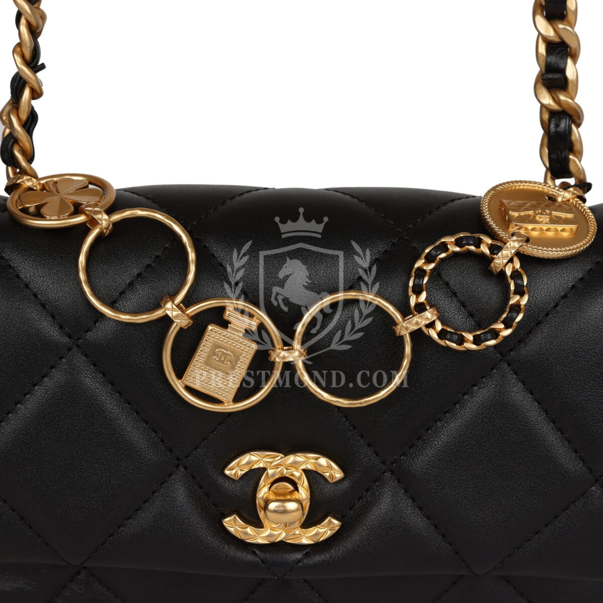 Chanel Mini Charms Flap Bag Black Lambskin Brushed Gold Hardware — изображение 8