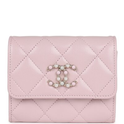 Chanel Mini Crossbody Pearl Wallet Pink Caviar Light Gold Hardware