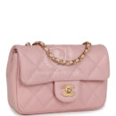 Chanel Mini Rectangular Flap Bag with Heart Chain Pink Lambskin Brushed Gold Hardware