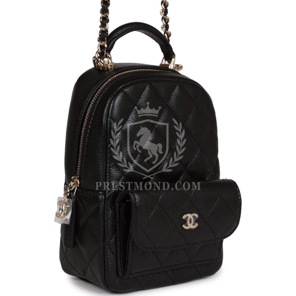 Chanel Mini Phone Holder Backpack Black Caviar Light Gold Hardware — изображение 2