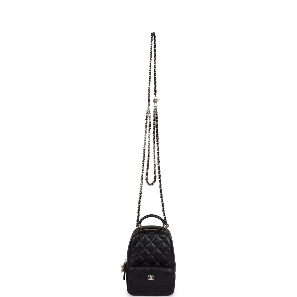 Chanel Mini Phone Holder Backpack Black Caviar Light Gold Hardware — изображение 8