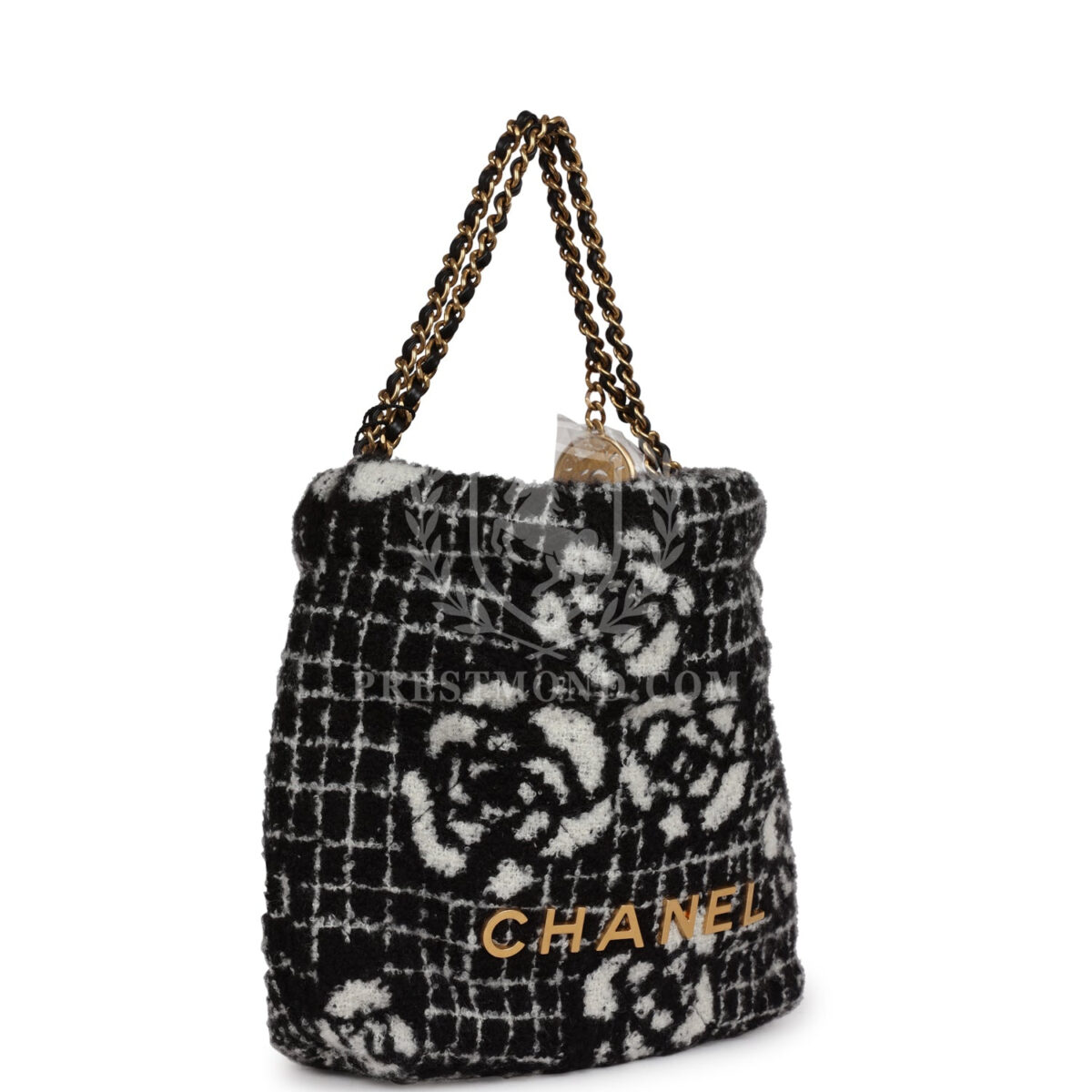 Chanel Mini 22 Bag Black and White Floral Tweed Gold Hardware — изображение 2