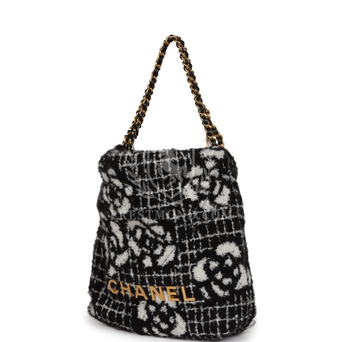 Chanel Mini 22 Bag Black and White Floral Tweed Gold Hardware — изображение 5