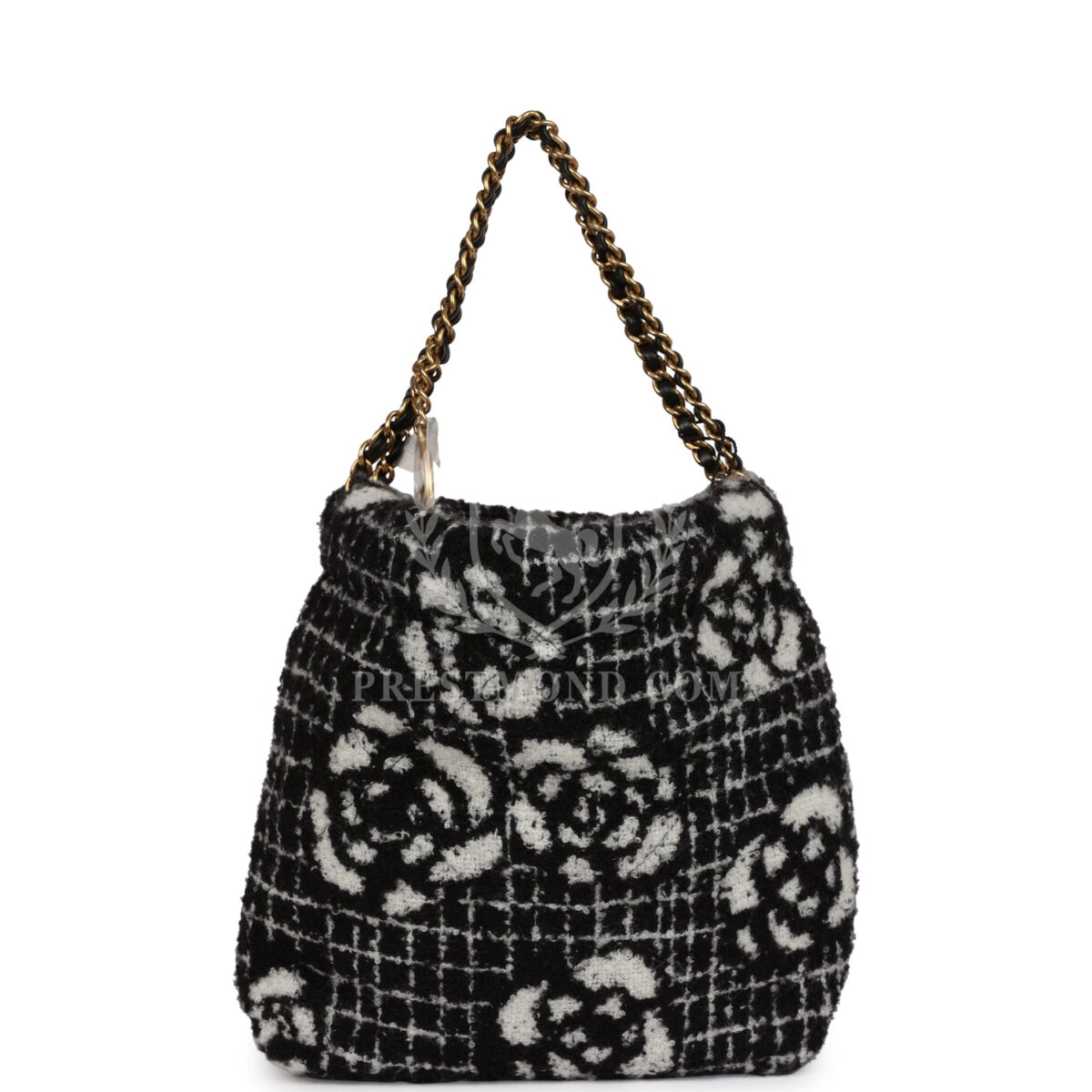 Chanel Mini 22 Bag Black and White Floral Tweed Gold Hardware — изображение 4