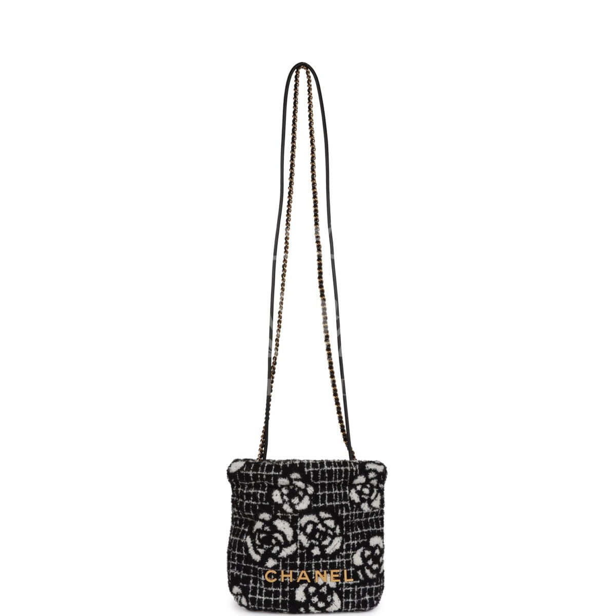 Chanel Mini 22 Bag Black and White Floral Tweed Gold Hardware — изображение 8