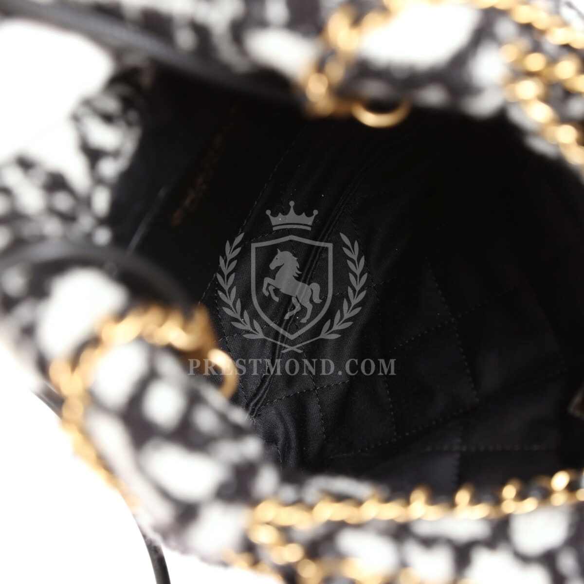 Chanel Mini 22 Bag Black and White Floral Tweed Gold Hardware — изображение 9