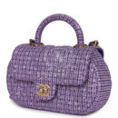 Chanel Mini Sequin Flap Bag with Top Handle Purple Tweed Antique Gold Hardware
