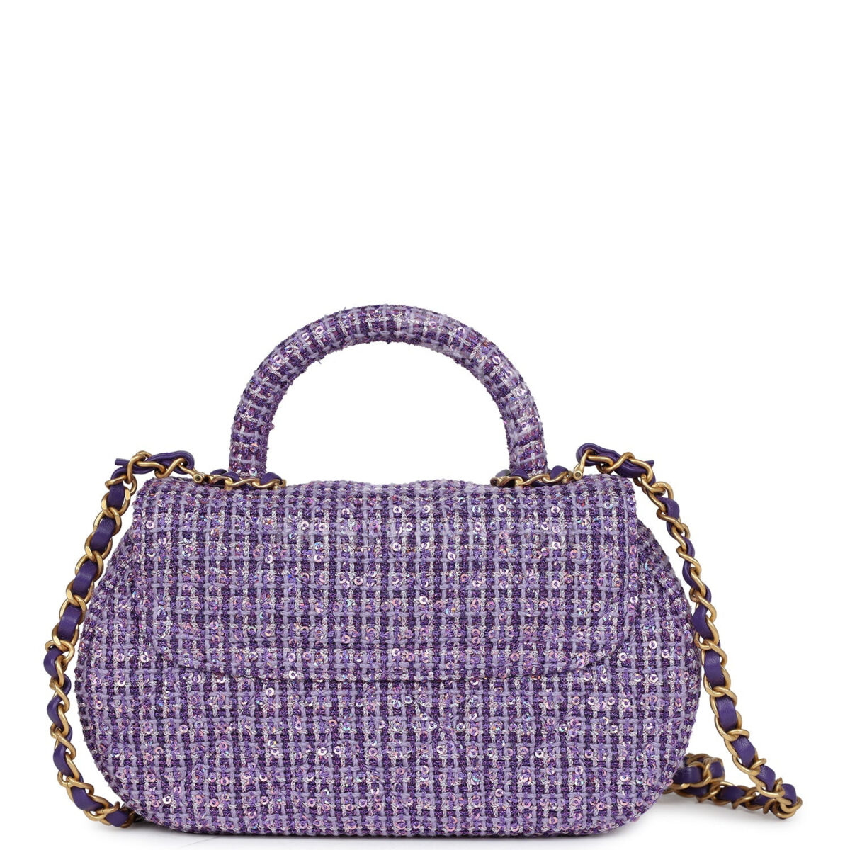 Chanel Mini Sequin Flap Bag with Top Handle Purple Tweed Antique Gold Hardware — изображение 5