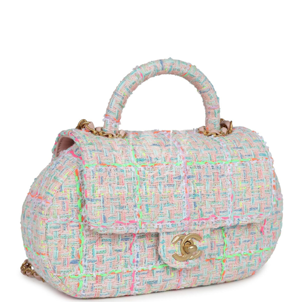 Chanel Mini Flap Bag with Top Handle Pink Tweed Antique Gold Hardware — изображение 2