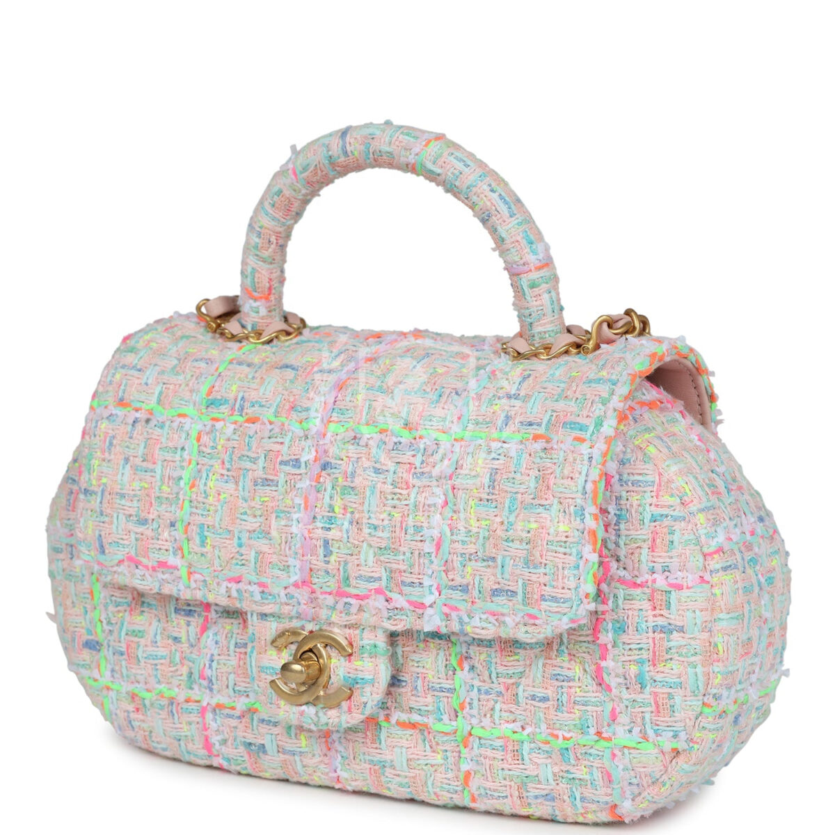 Chanel Mini Flap Bag with Top Handle Pink Tweed Antique Gold Hardware — изображение 5