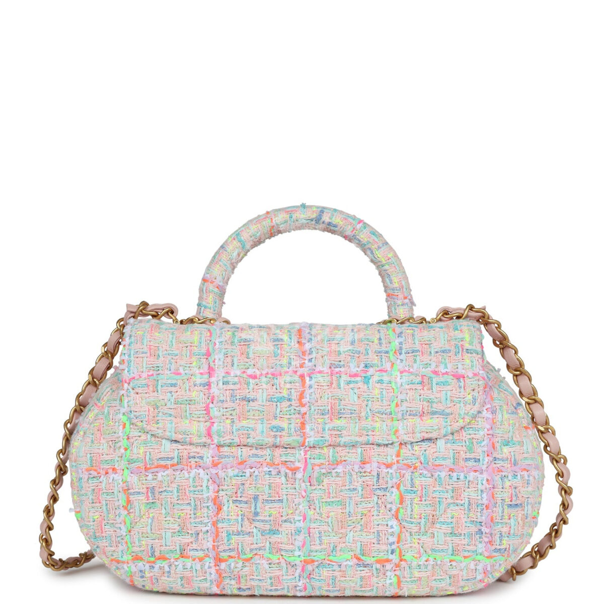 Chanel Mini Flap Bag with Top Handle Pink Tweed Antique Gold Hardware — изображение 4