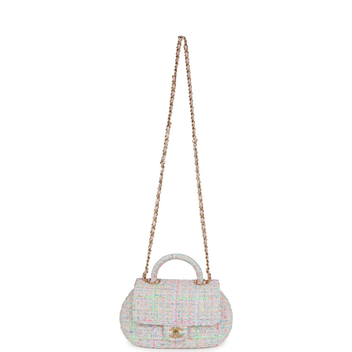 Chanel Mini Flap Bag with Top Handle Pink Tweed Antique Gold Hardware — изображение 7