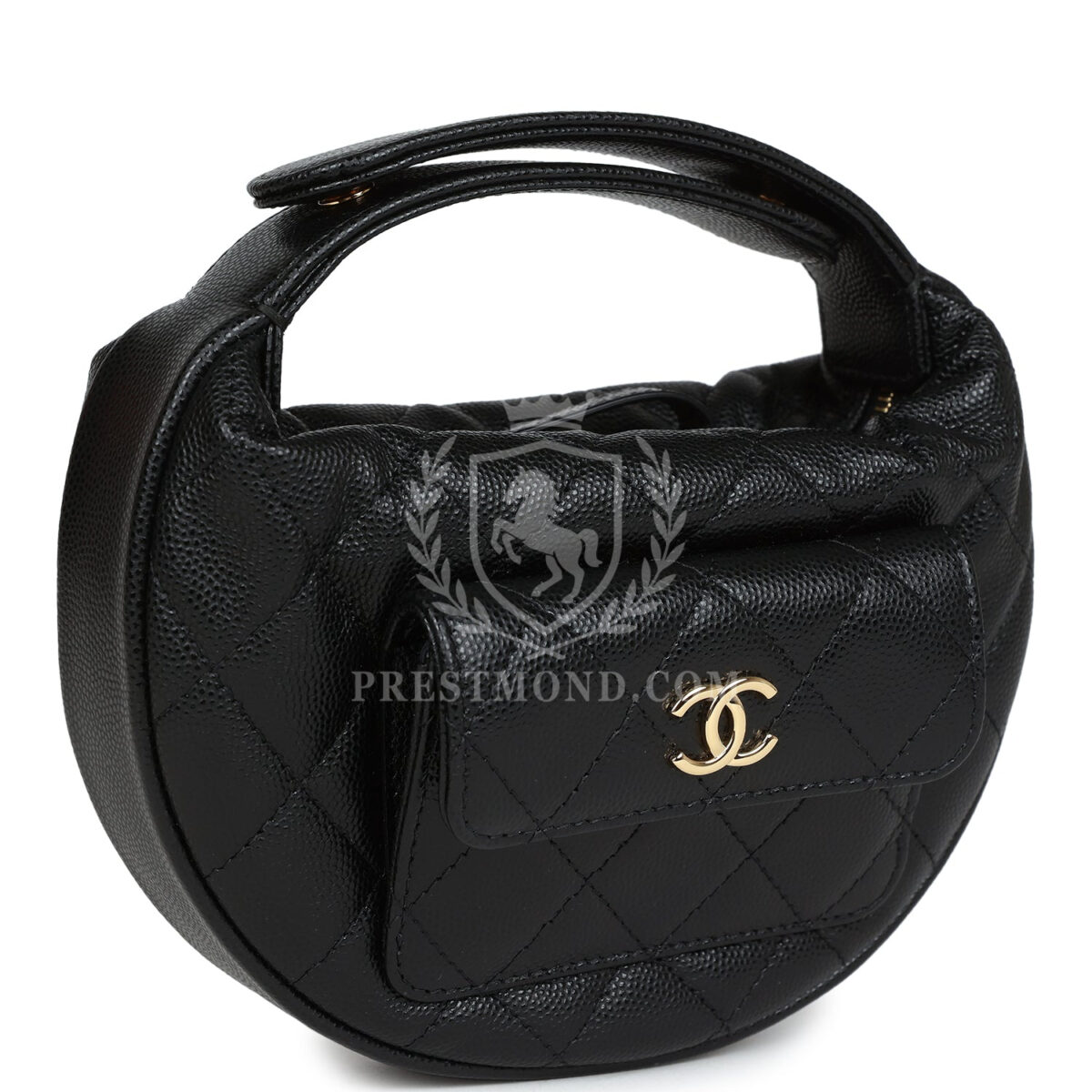 Chanel Mini Round Hobo Pouch Bag Black Caviar Gold Hardware — изображение 2